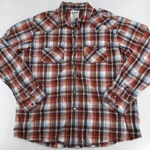 Ariat Plaid Long Sleeve Casual Shirt MENS Orange Rust Pearl Snap SIZE XL